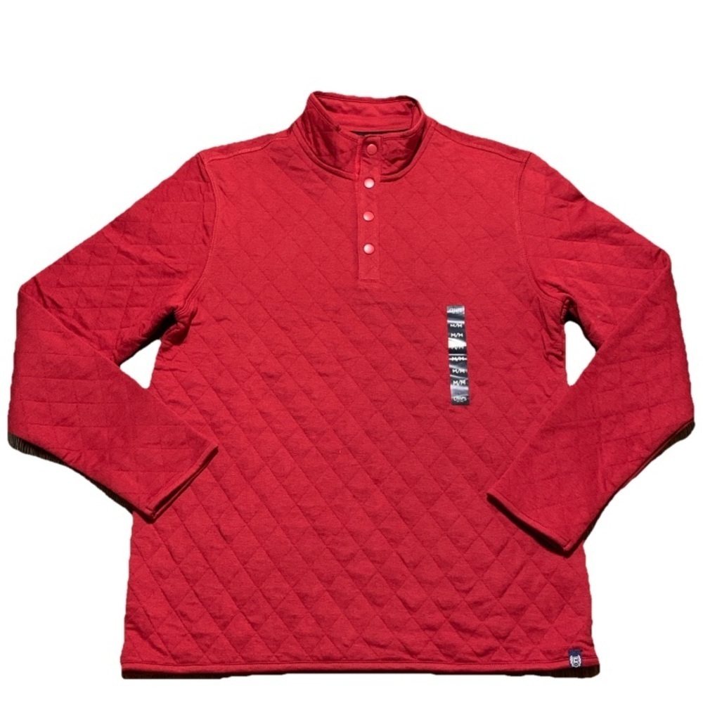 Chaps Sweater Quilted Pullover 1/4 Snap Red Long Sleeve Mock Neck Sz XL NWT